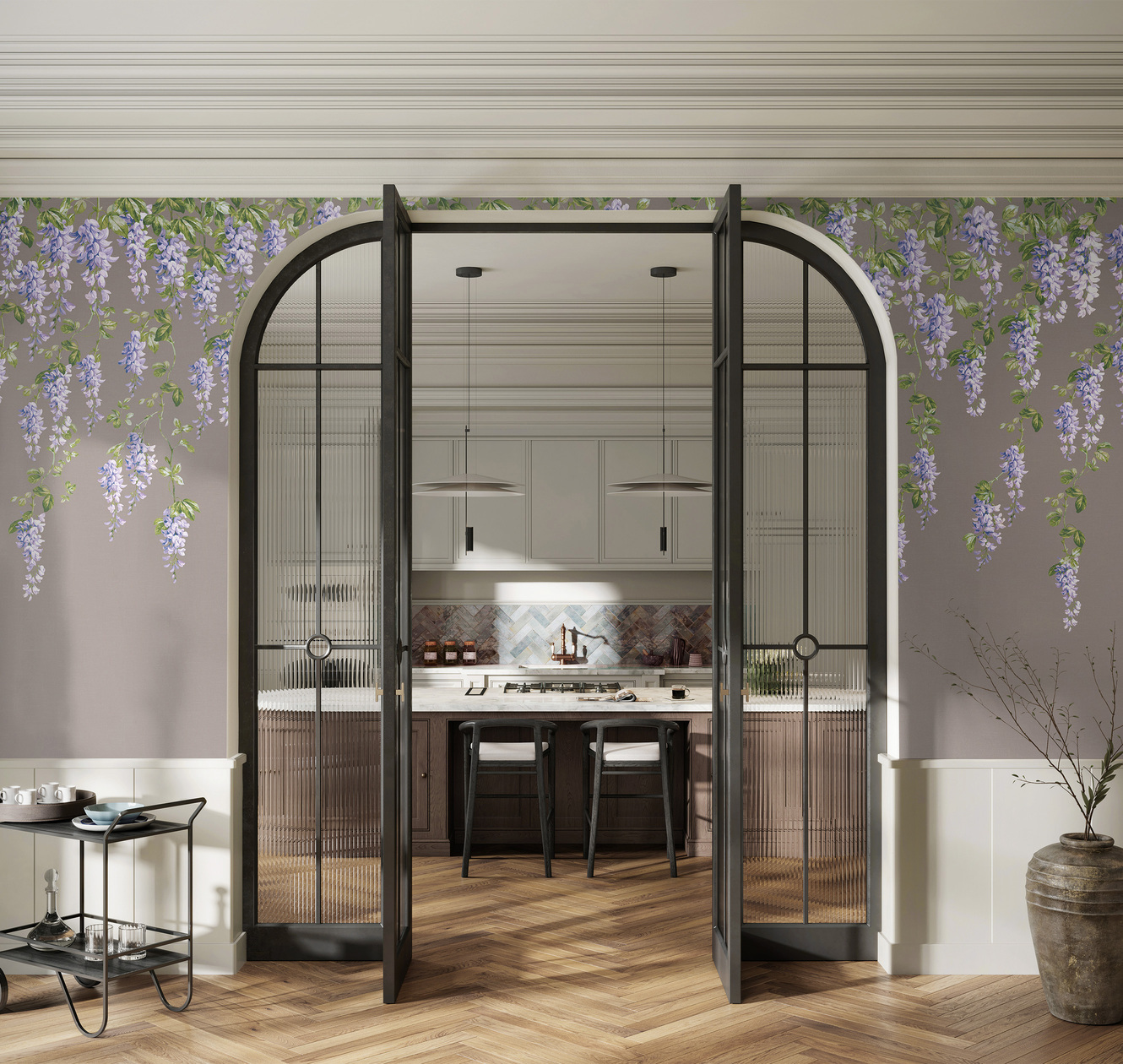 Панно Loymina Панорама Лиловый дождь PNR2 009 3×1 фото в интерьере